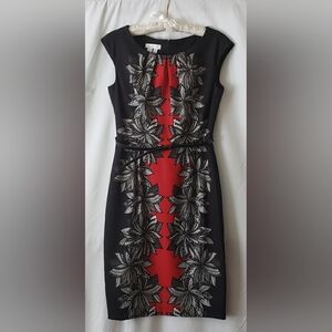 London Times Black and Red Sheath Dress Cap Sleeve